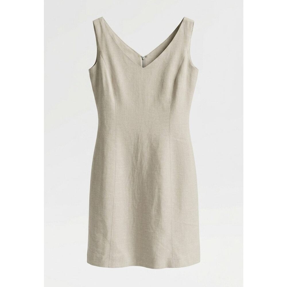 Ralph Lauren Black Label Linen Mini Dress Beige Oatmeal Lined Sz 6 Sleeveless